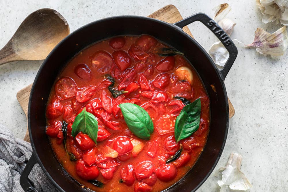 Adding Basil to Tomatoes